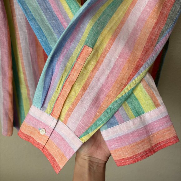 GAP 100% Linen Rainbow Striped Oversized Boyfriend Button Up Shirt - Picture 10 of 13